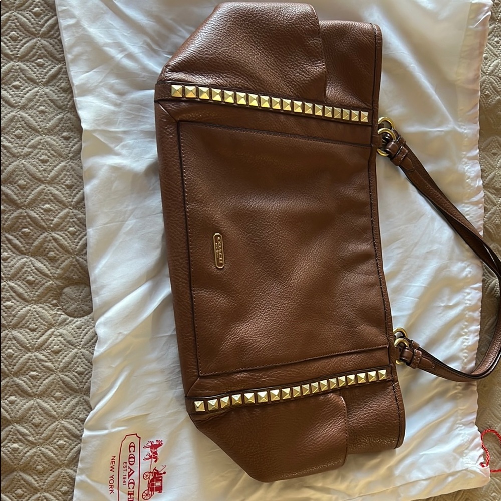 Vintage Coach Brown Studded Leather Shoulder Bag